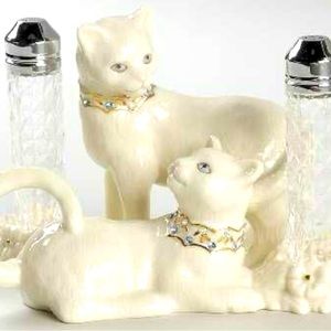 LENOX CAT SITTING PRETTY Kitty Salt and Pepper Set 24k Trim Crystals New In Box